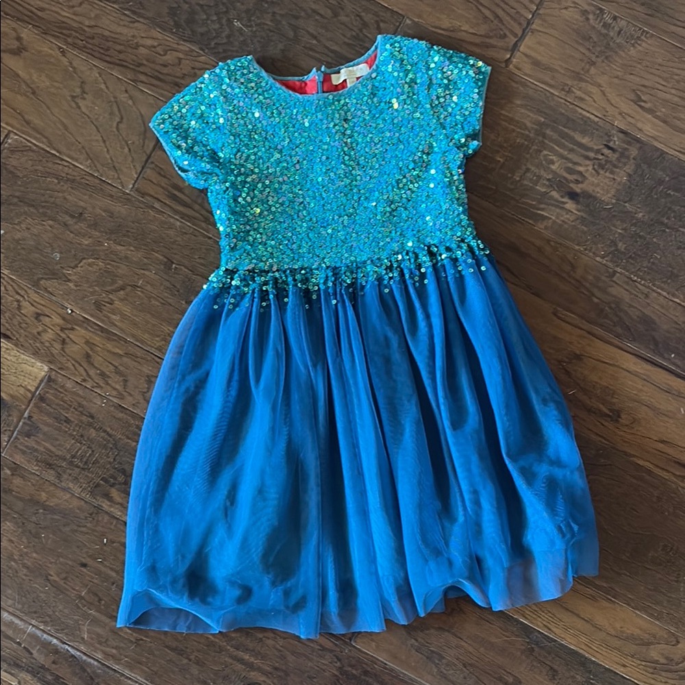 Mini Boden Turquoise Sequin and Blue Chiffon Party Dress